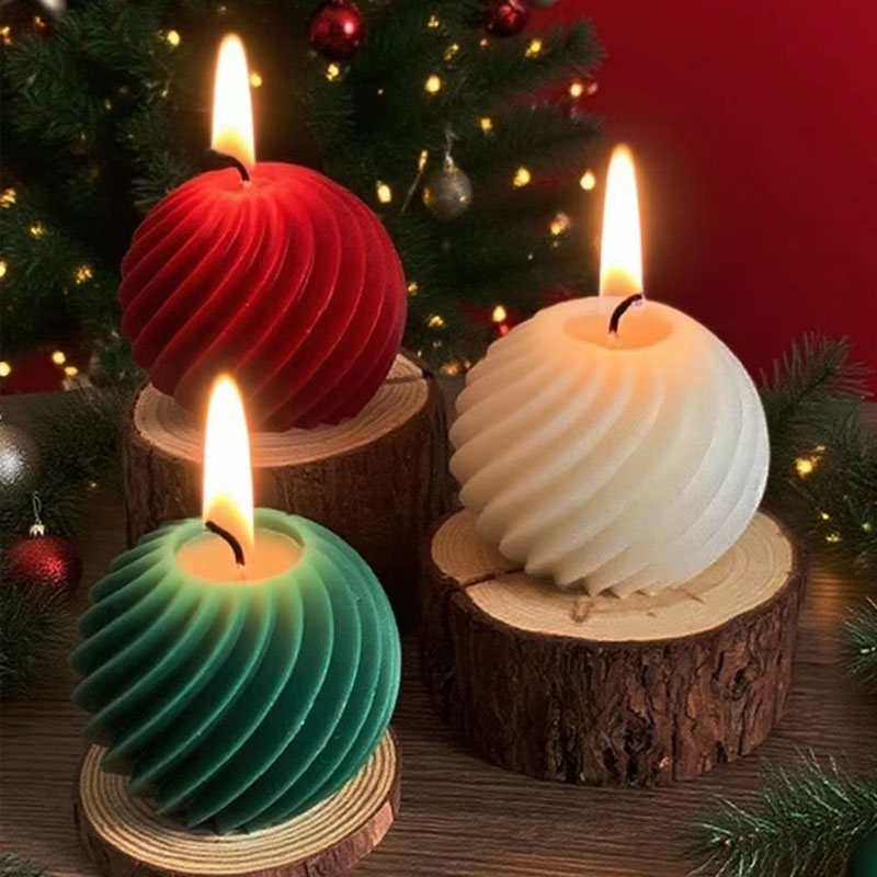 Xmas Candle Making - スパイラルストライプボールシリコーンキャンドルモールド DIY クリスマス回転ボール型石鹸樹脂石膏製作クラフトホームクリスマス装飾