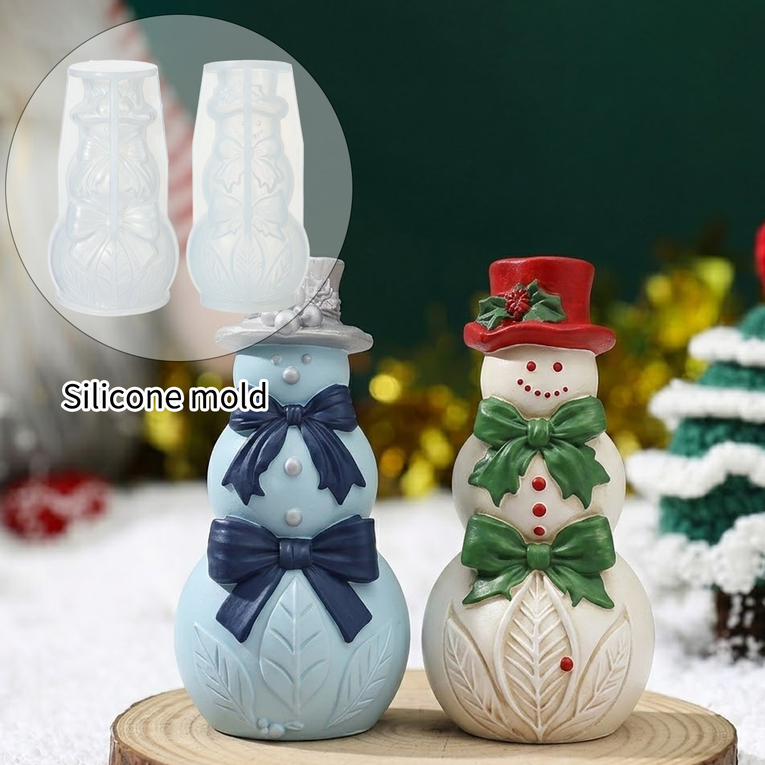 Xmas Candle Making - 3Dリボン付き雪だるまシリコンモールド クリスマスオーナメント レジン・石膏モールド DIYアロマキャンドル・石鹸作り クラフト ホームクリスマスデコレーション