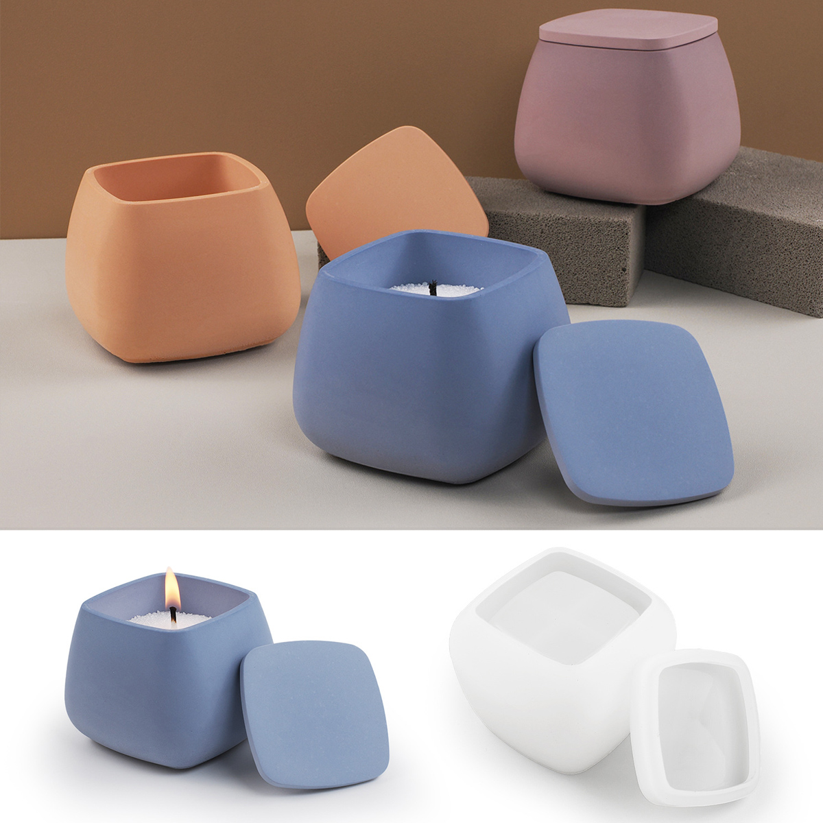 Kraft Box Candle - 正方形のキャンドルジャーシリコーン型 DIY 蓋付きジュエリー収納ボックスクラフト作り石膏エポキシ樹脂花瓶鋳型家の装飾