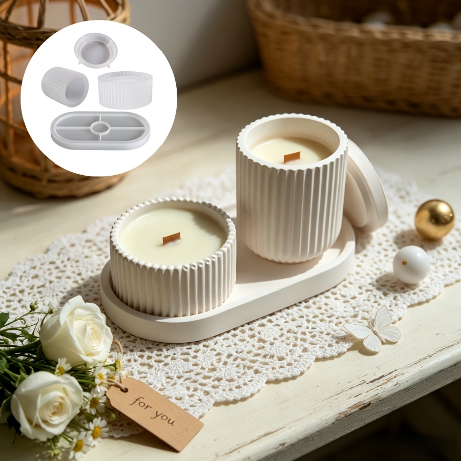Kraft Box Candle - シリコンモールドセット、4つのストライプ入り収納ボックス、ストライプ入り収納ボックスの底、楕円形トレイセット、エポキシ石膏、キャンドル、ホームデコレーションの製作