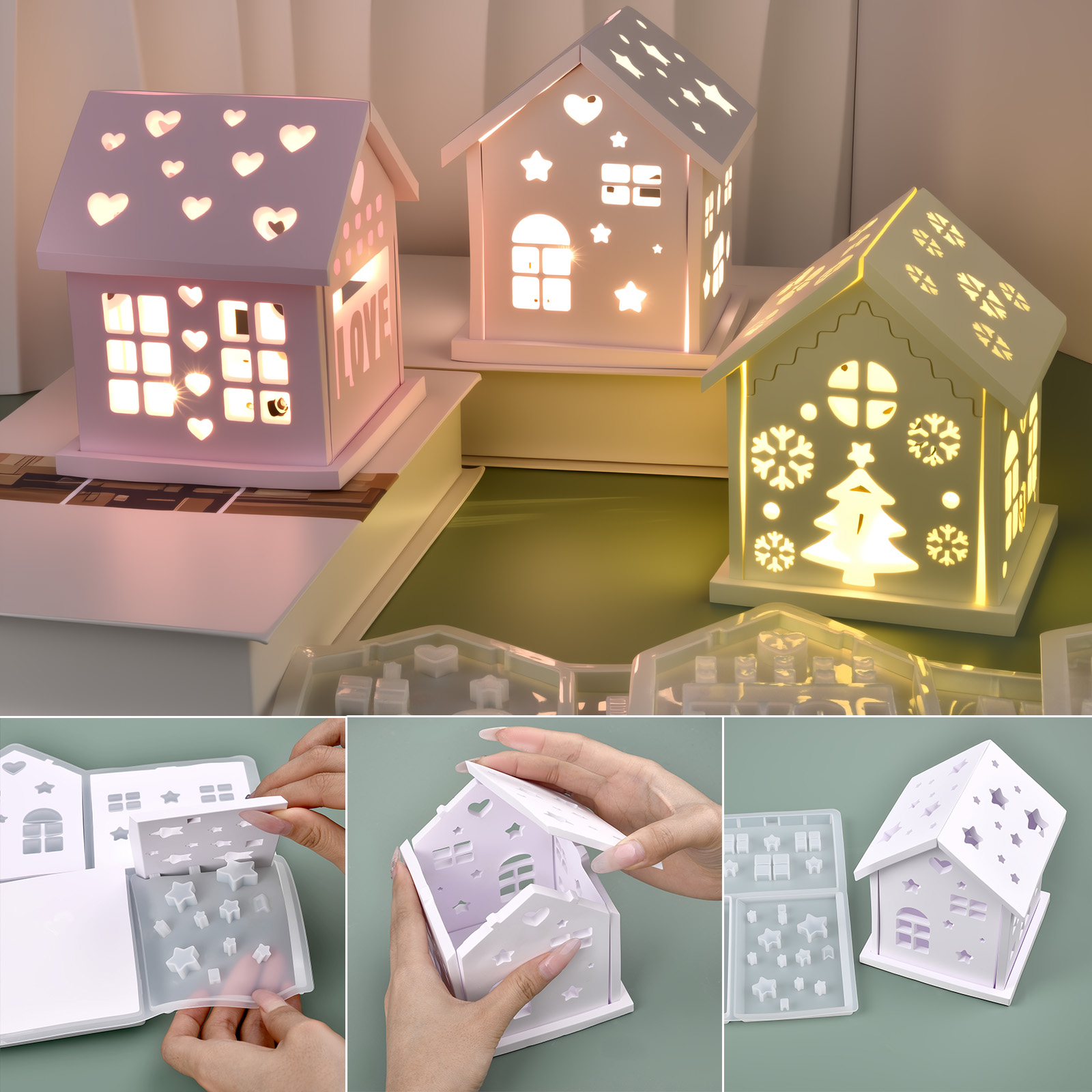Candle Making Class - 3Dハウスシリコンモールド DIY クリスマスツリー ラブスター ハウスオーナメント デコレーション