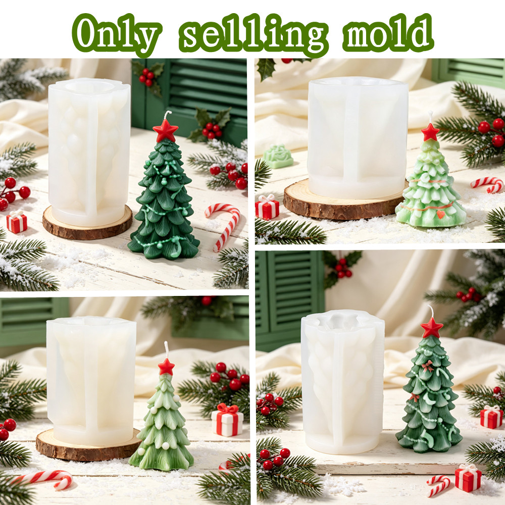 Xmas Candle Making - スタートップクリスマスツリーシリコンキャンドルモールド、3Dクリスマスパインツリー像モールド（アロマキャンドル、石鹸作り、エポキシ樹脂クラフト用）