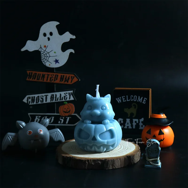 Candle Making Gel Wax - 可愛い動物猫の石膏キャンドル樹脂ソイワックス製造用型3Dスカルマント猫キャンドルシリコンモールドハロウィンパーティーデコレーションギフト