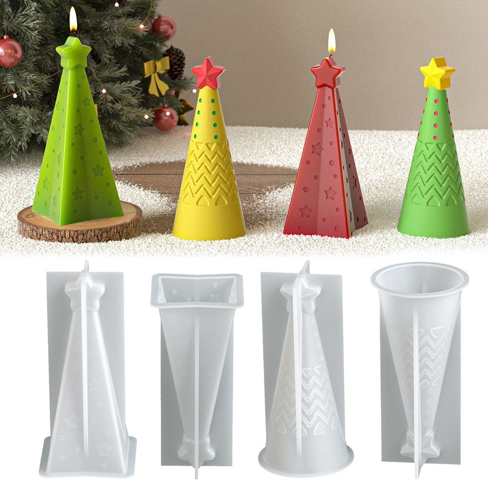 Xmas Candle Making - シリコン製クリスマスコーンキャンドル型 エポキシ樹脂クリスタルキャンドル作成キット 簡単脱型 DIYクラフトケーキ樹脂型 クリスマスデコレーション