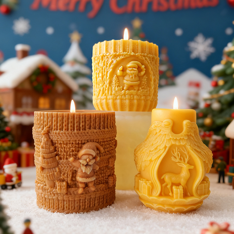 Xmas Candle Making - DIY クリスマスシリーズ シリンダーシリコンキャンドル型 レリーフトナカイ サンタクロース型 手作り石膏
