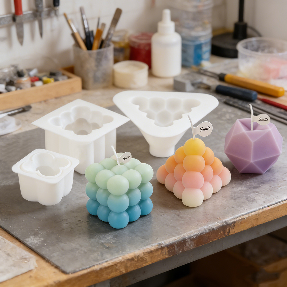 Candle Making Kit - 3Dバブルキューブシリコンキャンドルモールドセット、幾何学模様ボールキャンドル作成キット、家の装飾、工芸品、手作りギフト用