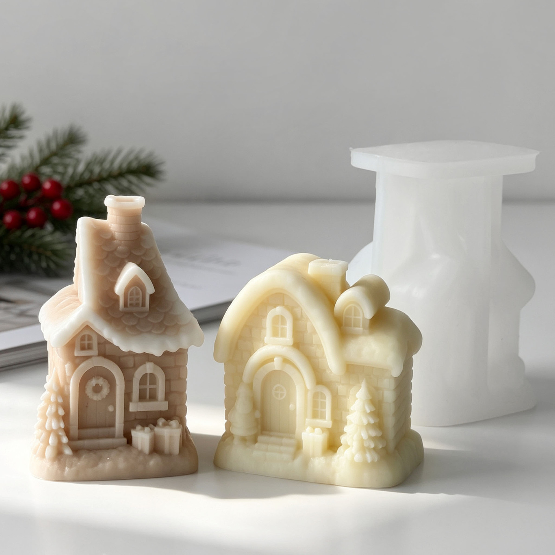 クリスマススノーハウスシリコンモールドクリスマスデコレーショ - Xmas Candle Making のレビューと価格