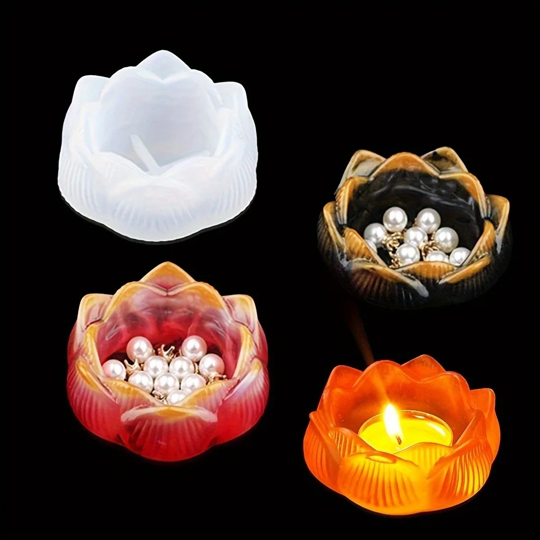 1pc DIY 蓮の花シリコーン樹脂金型キャンドルホルダー/ - Kraft Box Candle のレビューと価格
